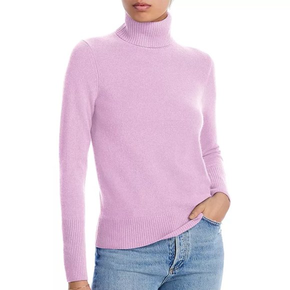 New AQUA Cashmere Turtleneck Lavender Amethyst Cashmere Sweater 100% Exclusive